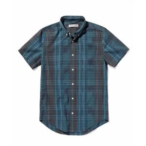 OUTERKNOWN | Mens Blue Indigo Madras Plaid Button Down Short Sleeve Size Large